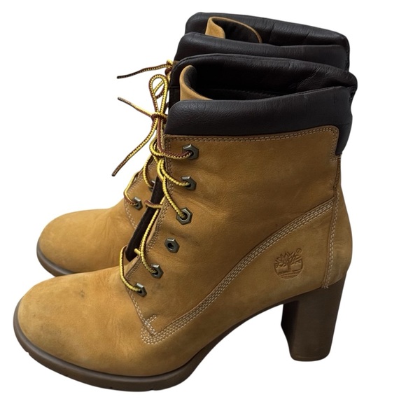 Timberland Leather Boots Tan Tillston Lace Up Heeled 3" Wheat 83357 - Picture 1 of 13